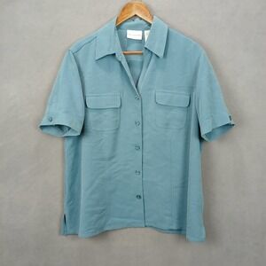 Alfred‎ Dunner Dress Shirt Womens 16 Aqua Side Slit Button Up Office Wear Formal